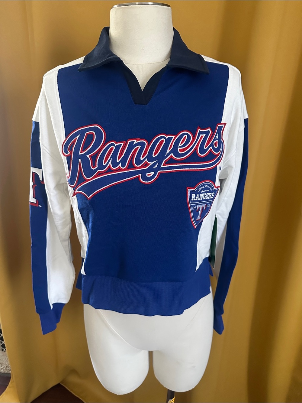 MLB Rangers Blue White Long Sleeve Crop Top